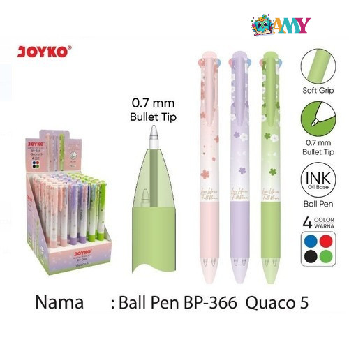 

(1BIJI/5WARNA)JOYKO BALLPOINT BP 366 QUACO 5 RANDOM AMY STASIONARY