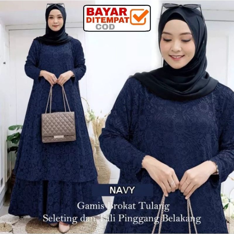Gamis Brukat Malaysia Baju Kurung Melayu Wanita Modern Fashion Muslim Dress Kondangan Mewah Jumbo Re