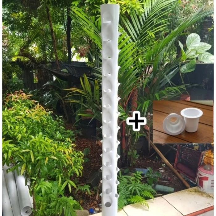 Pipa Hidroponik Vertikal Vertikultur 32 Lubang Tanam Free Netpot Putih - Lubang 28