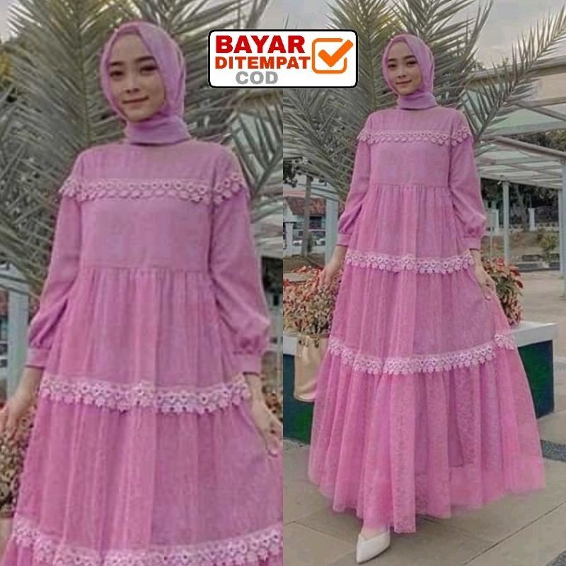 Gamis Maxi Renda Tile  Cempaka / Baju kondangan Lebaran L XL XXL