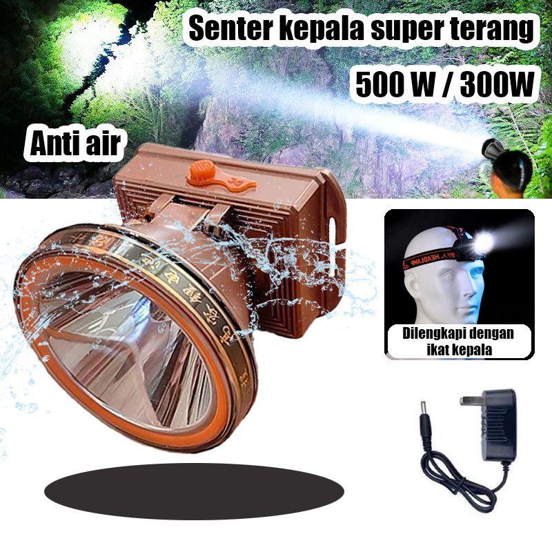 Senter kepala super terang 500 watt original / senter kepala super terang / Anti air / Headlamp outd