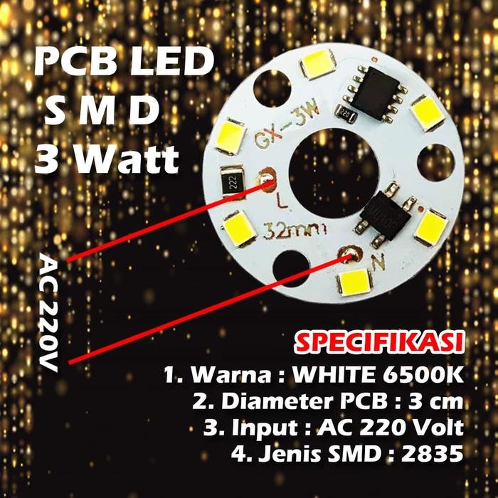 Promo PCB LED SMD 2835 3W Putih 6500K AC 220V terlaris
