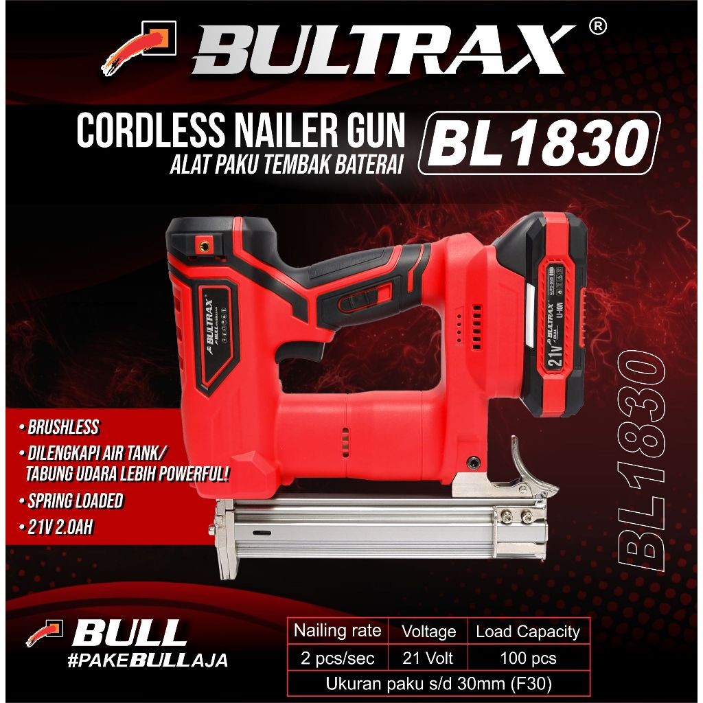 BULTRAX Cordless Air Nailer BRUSHLESS / Alat Paku Tembak Baterai BRUSHLESS