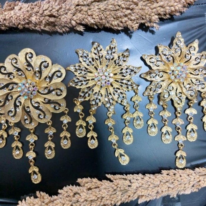 Bros Kebaya Pengantin/Bross Besar/Bros Bunga Juntai /Bros Mewah Kutubaru Emas Perak Jumbo Jurai