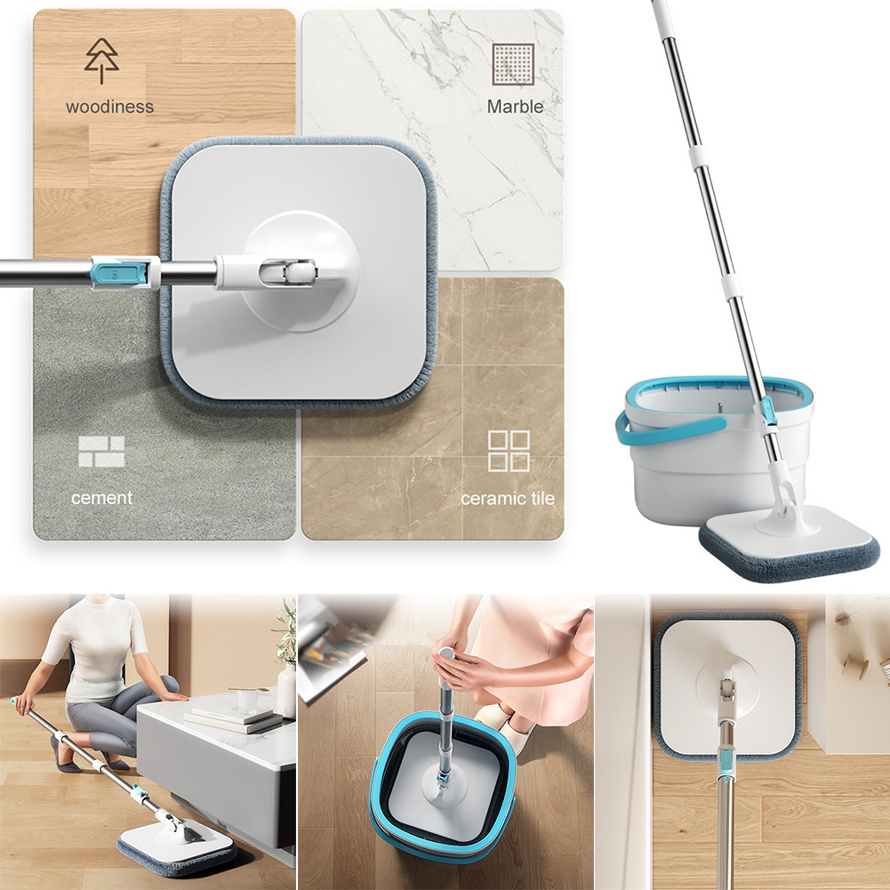 Home 360 Flat Floor Mop and Bucket Set with 4 Replaceable Mop Pads Separation Dirty and Clean Water 
