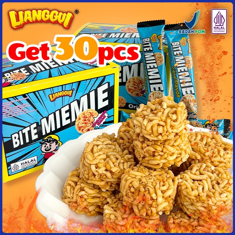 

cubbi.store Lianggui Bite Miemie Box - Mie Kering Pedas, Camilan Halal Renyah, Bekal Sekolah & Snack Keluarga
