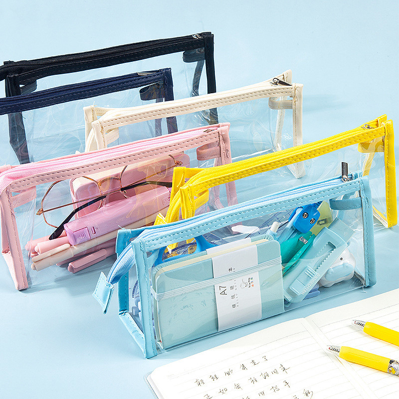 

PVC Pencil Case Colourful and Transparent School Pencil Box with Zipper Waterproof Pencil Bag School Supplies Student Stationery