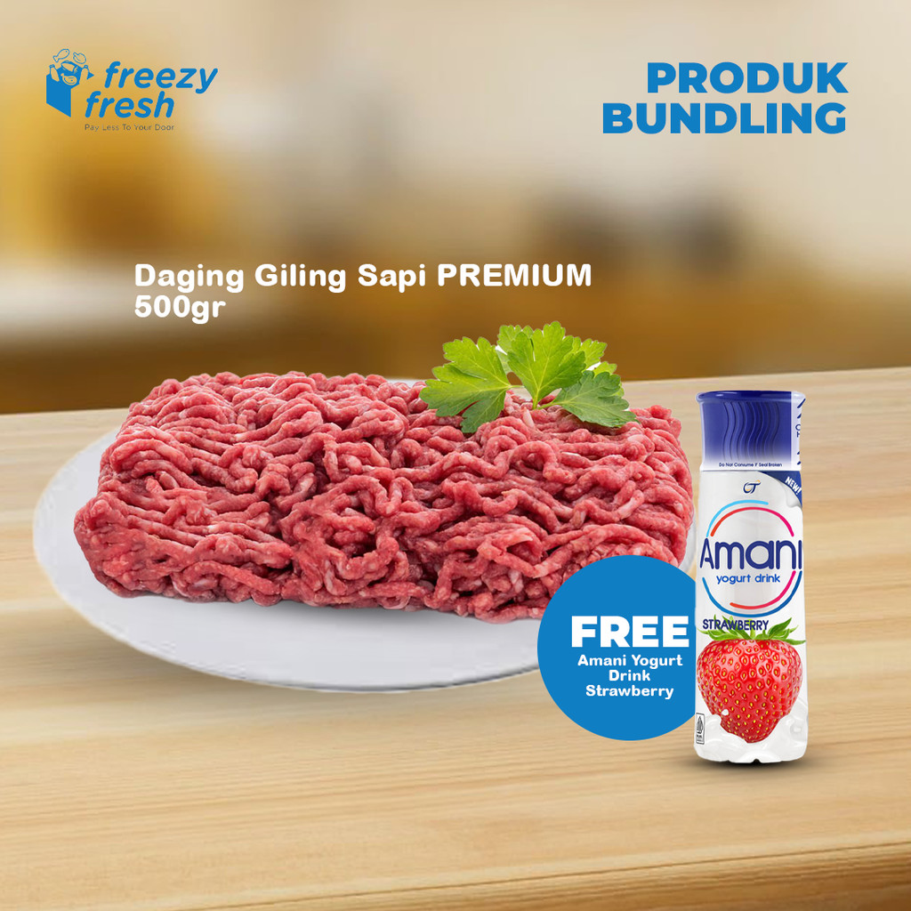 

Daging Giling Premium / Premium Ground Beef - 500 gram FREE Amani Yogurth Drink Strawberry 250ml (1 pcs)