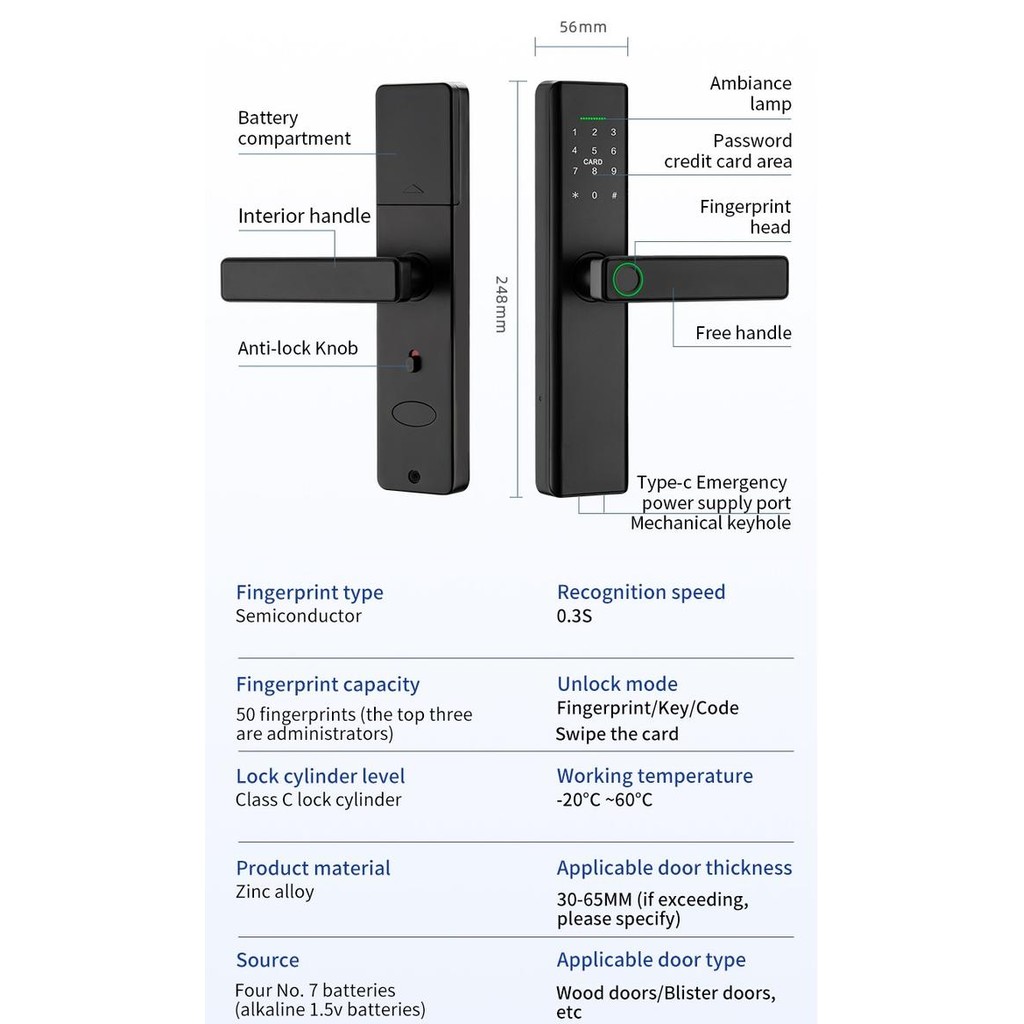 

Smart Lock Door Bermat Fingerprint Card Password Digital Wifi Tuya - mortise50x50Sale