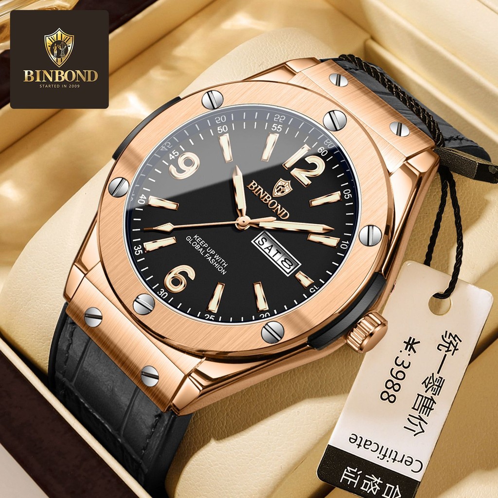 

Jam Tangan Binbang Cool untuk Pria Kepribadian Bisnis Tren Fashion Korea Kalender Ganda Tali Kulit Jam Tangan Kuarsa Kasual Serbaguna