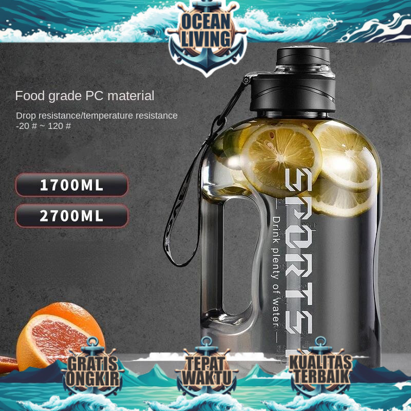 Termos Botol Minum 2.7L/1.7L Gym Fitness Olahraga Sport Water Bottle Jumbo - OCEAN LIVING