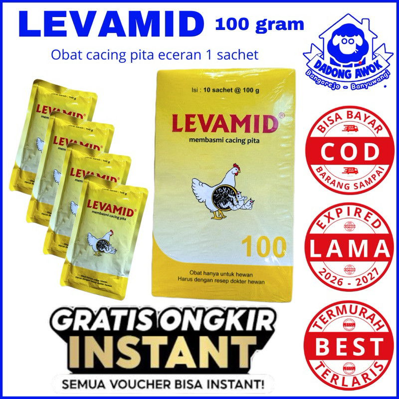jy74rh LEVAMID 100 Gram 1 sashet - LEVAMID 1 kg - Obat Cacing Pita Gilik Ayam Burung bebek itik Ungg