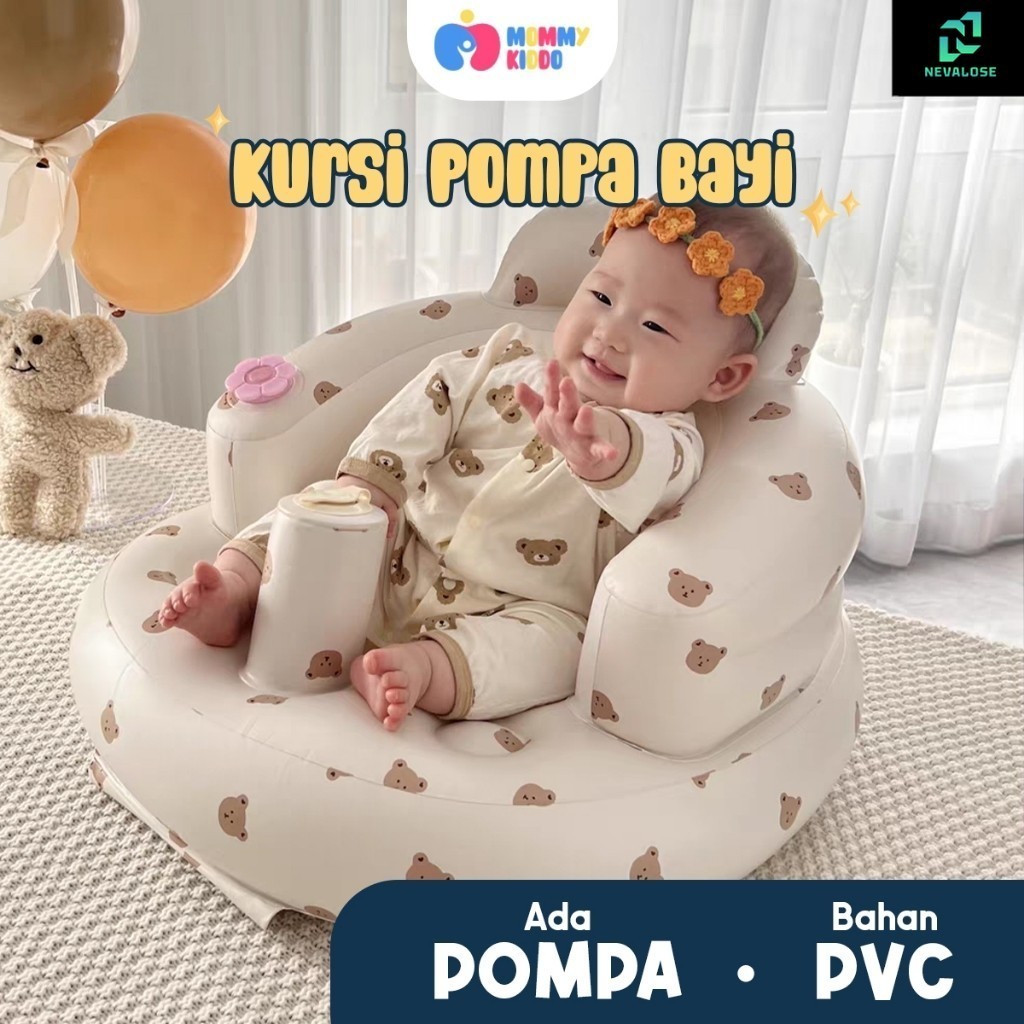 MOMMYKIDDO Kursi Sofa Duduk Bayi Kursi Pompa Bayi Kursi Balon Bayi Motif Beruang Ada Musik