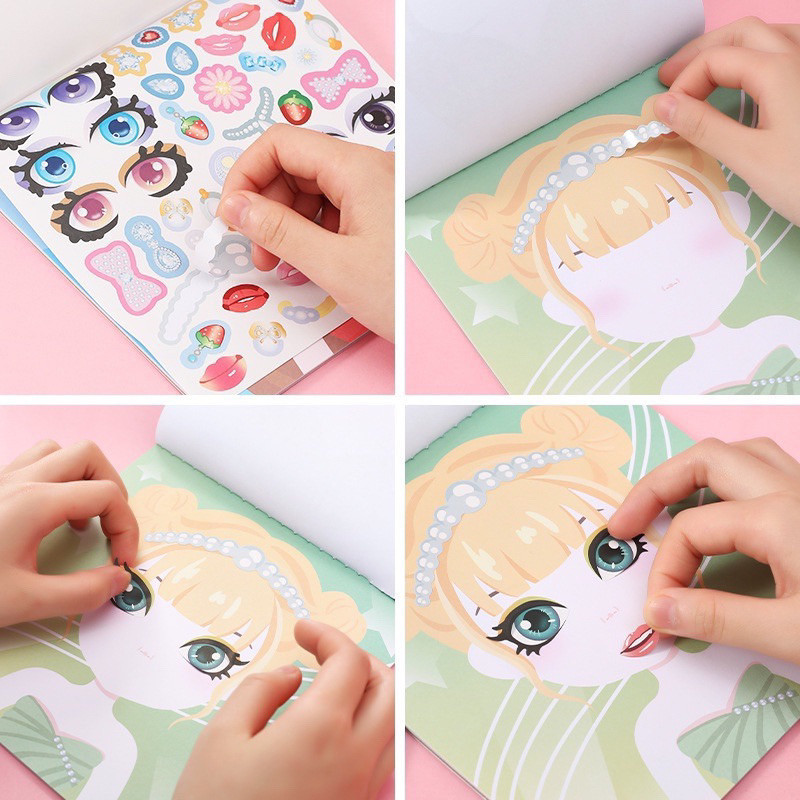 

(GAT) buku stiker wajah isi 4 buku / buku stiker ganti muka, Stiker ekspresi girl change makeup stiker