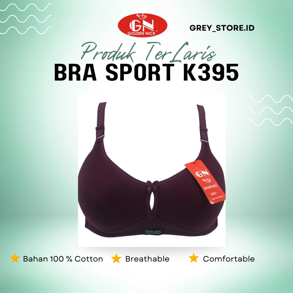Bra Sport Golden Nick Size 34 sd 42 Original Bh K395 Bra Tanpa Kawat dan Busa Tipis dengan 3 Pengait