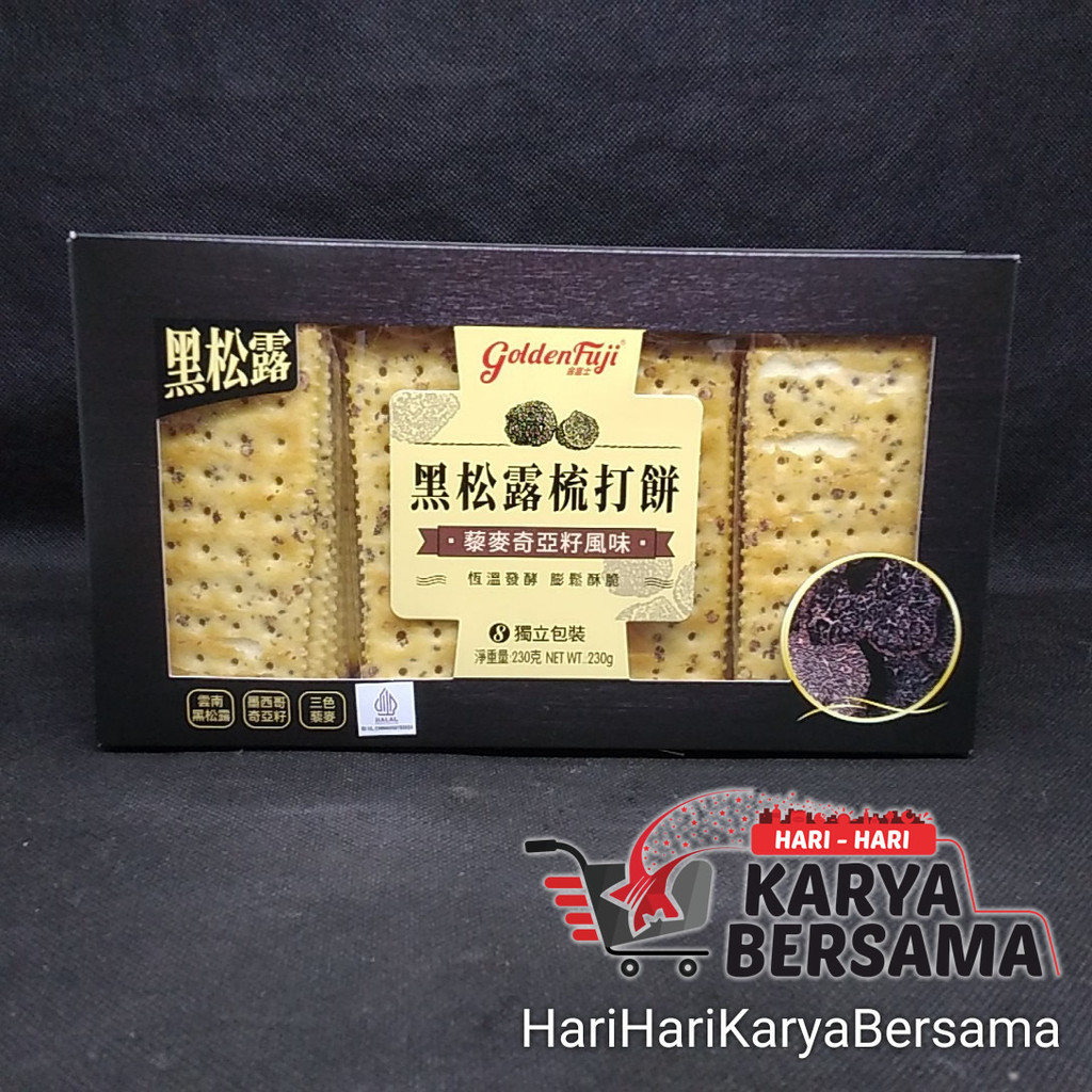 

MAKANAN RINGAN BISKUIT GOLDEN FUJI BLACK TRUFFLE WITH QUINOA & CHIA SEED CRECKER 230GR