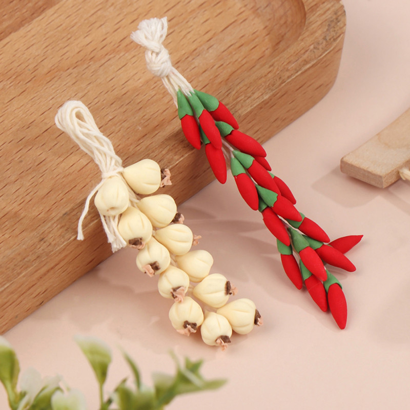 

1:12 Dollhouse Miniature Garlic Chili Pepper Whole String Condiment Kitchen Food Model Living Scene Decor Toy Home Decor Crafts