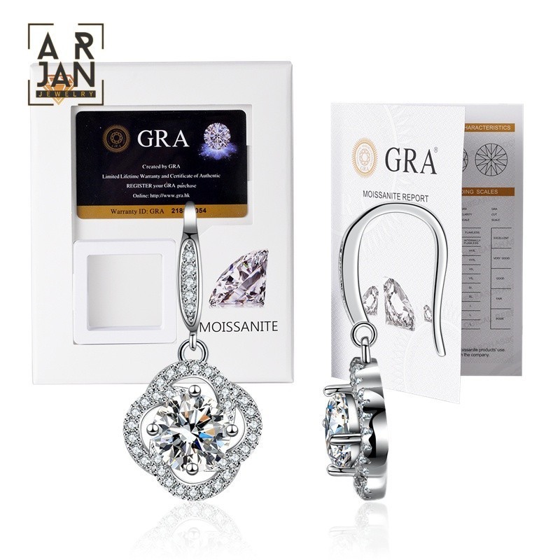 Anting berlian semanggi empat daun anting berlian anting perak 925 asli anting wanita BTEZ-001