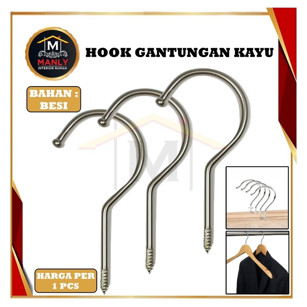 Hook Hanger Kayu Besi Huk Hanger Kayu Silver Kait Hanger Kayu Cantolan Hanger Kayu Hook Kawat