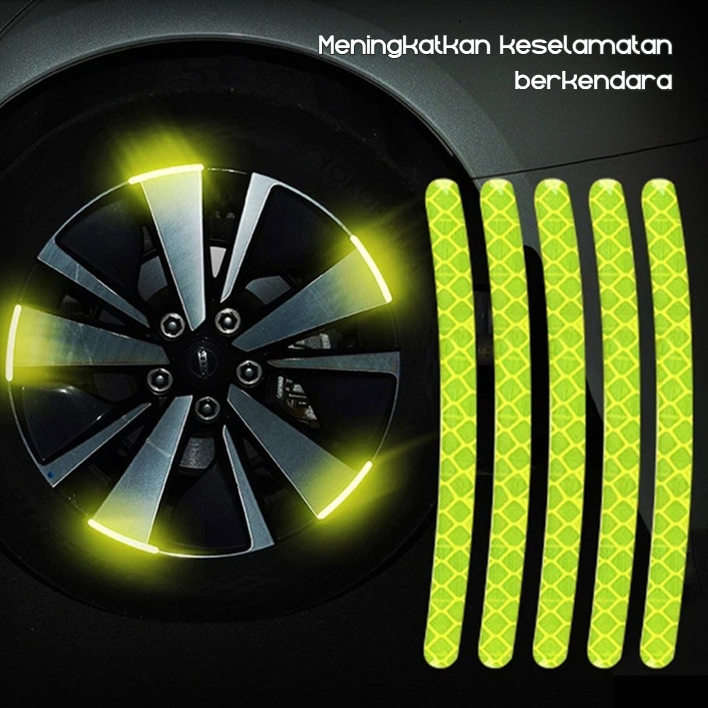Reflektor Sticker Velg 20Pcs - Stiker Reflektif Roda Mobil Motor, Hub Roda Dekorasi Anti Tabrak Mala