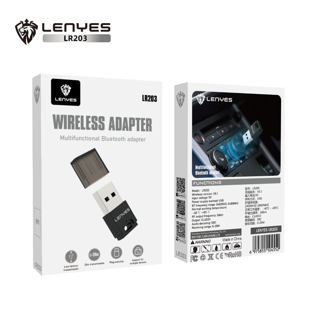 I* LR202 LENYES Bluetooth Receiver USB Wireless Adapter V5.1 Alat Bluetooth Salon Speaker Audio Mobi