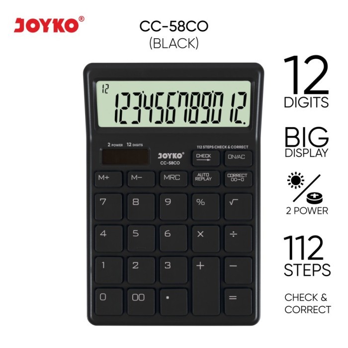 

JOYKO CC-58CO KALKULATOR CHECK CORRECT 12 DIGIT -CALCULATOR DESKTOP - HITAM