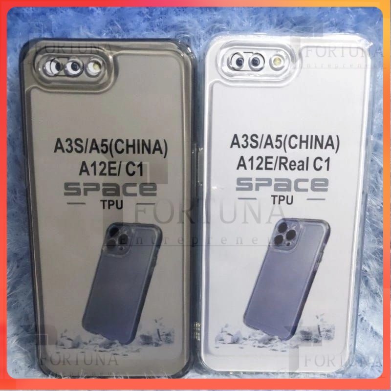 [ FORTUNA ] Soft Case/Silikon bening Black hp Oppo A3S/A12E/C1 Casing bening clear + pelindung camer