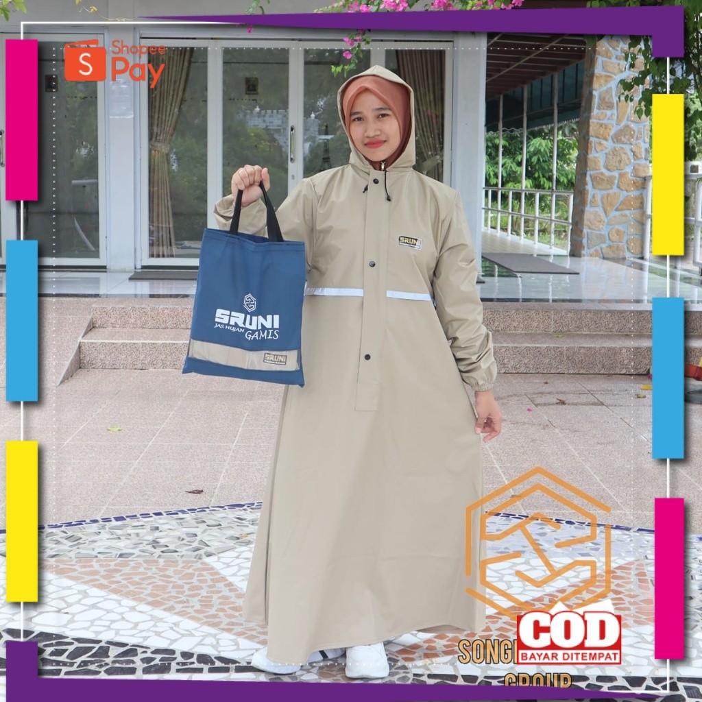 [PREMIUM BAHAN TEBAL] JAS HUJAN GAMIS WANITA MUSLIMAH SETELAN SRUNI ORIGINAL ANTI REMBES BAHAN TEBAL