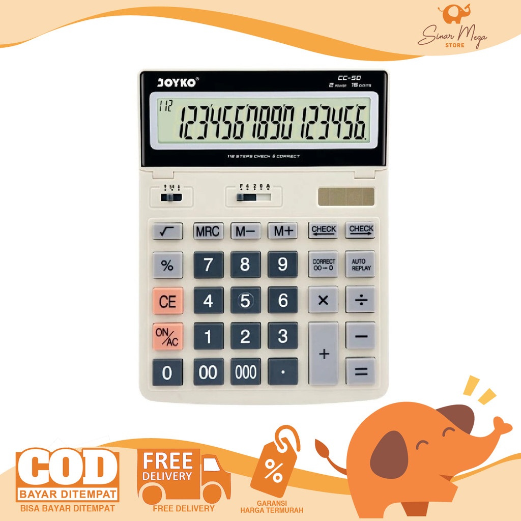 

Joyko Calculator CC-50 Big Display - Kalkulator 16 Digit Jumbo Check & Correct 112 Steps Murah
