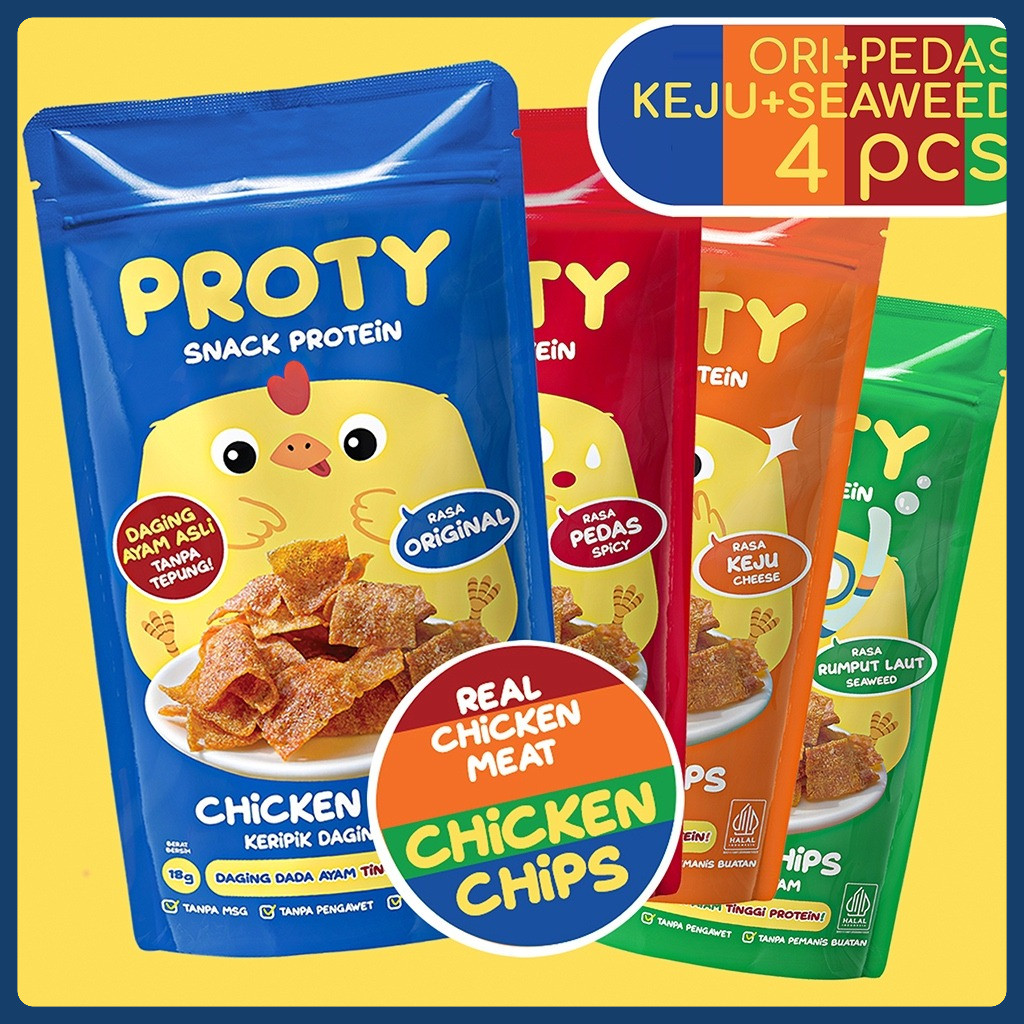 

PROTY Healthy Snack Chicken Chips Ori(1)+Spicy(1)+Cheese(1)+Seaweed(1) High Protein