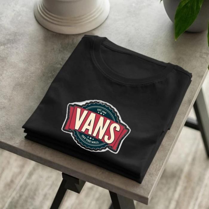 Kaos pria/wanita lengan pendek import//kaos branded//kaos vans merah terbaru - Hitam, XS