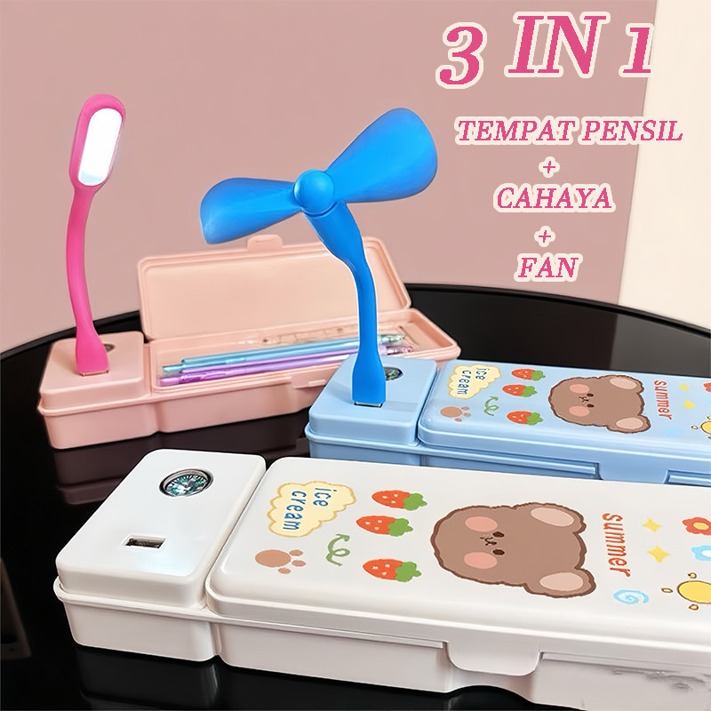 

【KEIASATAS】3 IN 1 Kotak Pensil Multifungsi Kotak Alat Tulis Stationery Case Kotak Pensil Kipas Angin Lampu Meja Kecil Kotak Penyimpanan Perlengkapan Belajar