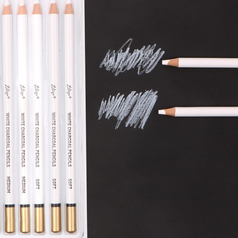 

6pcs Portable Pro Artist White Charcoal Pencils Set Great for Drawing Sketching Shading on Dark Papers Colored Cardboard 24BB
