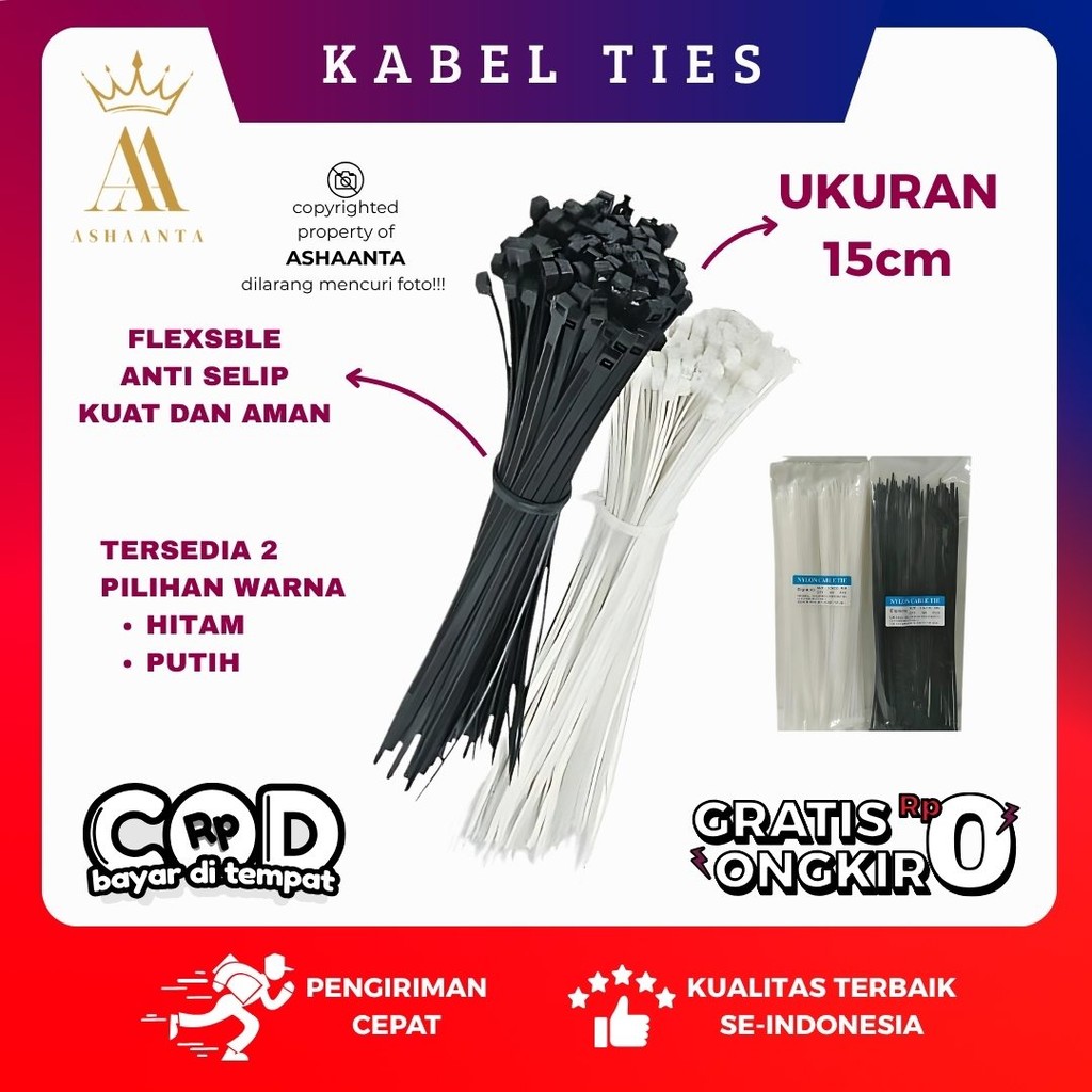 

Cable Ties Kabel Ties Kabel Tis 15cm Hitam Putih Isi 100 pcs Klip Pengikat Perapih Bungkus Makanan Nylon Multifungsi Serbaguna High Quality