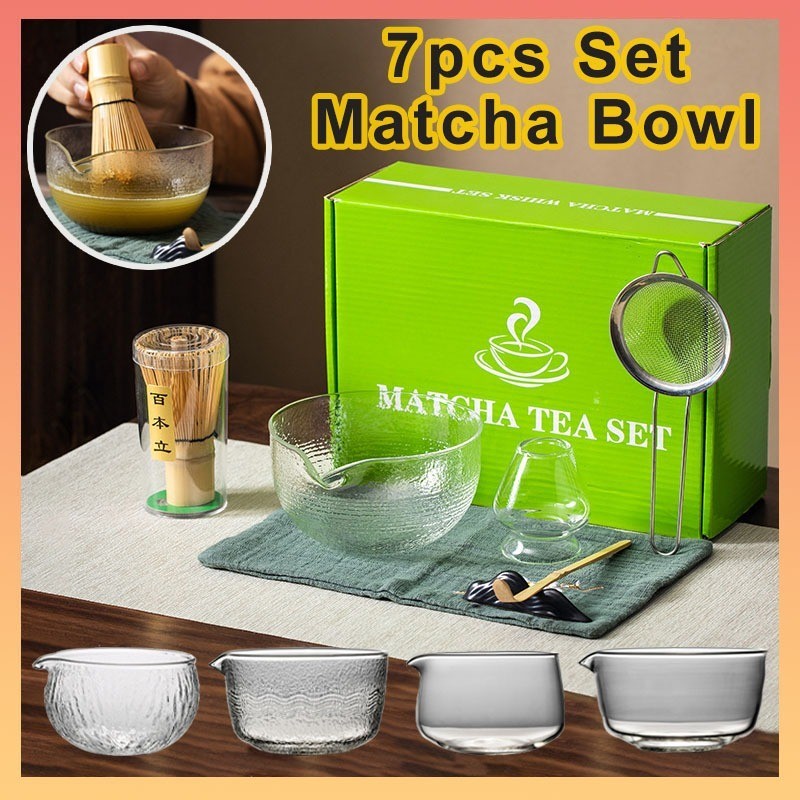 Matcha Set Jepang 7 Pcs Lengkap / Matcha Glass Bowl Set 7in1 Alat Matcha Making Set Matcha Bowl Kera