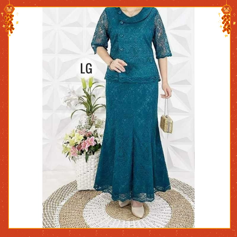 WATs Setelan Brokat Rok Panjang Kancing Baju Stelan Wanita Semi Brukat