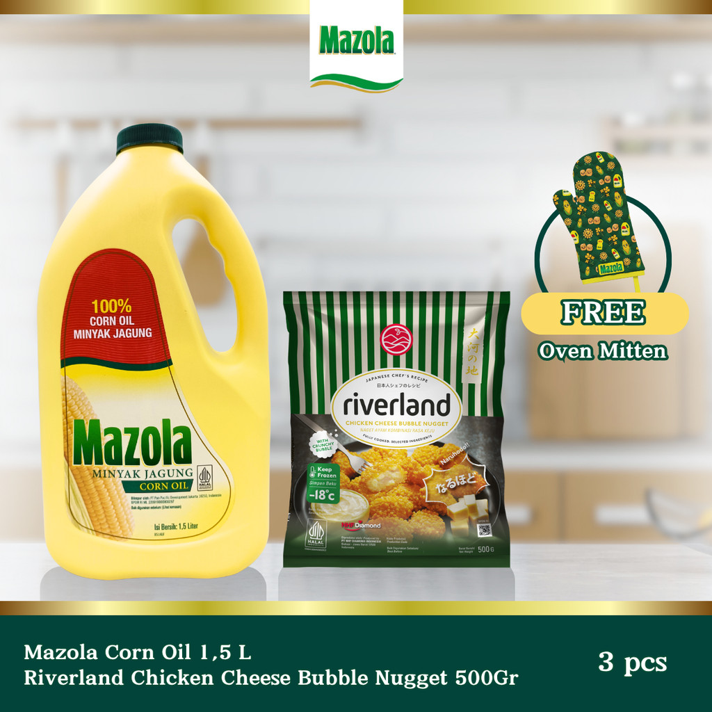 

[Bundle Hemat] Corn Oil 1.5 Lt + Riverland Chicken Cheese Bubble Nugget 500 gr + Oven Mitten
