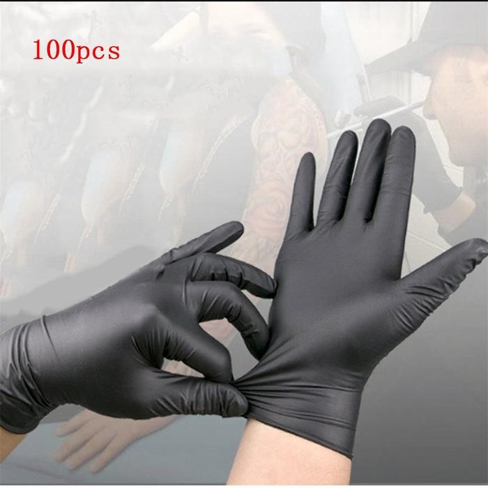 (TERMURAH) 100 PCS SARUNG TANGAN HITAM LATEKS NITRILE LATEX HANDSCOON - L