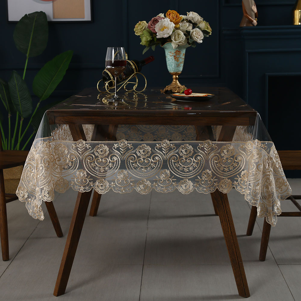 Battilo Clear PVC Tablecloth Rectangle Table Cloth Oilproof Waterproof  Lace Table Cover for Dining 