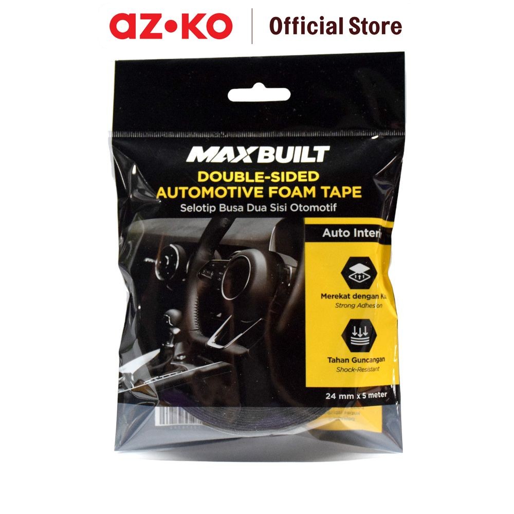 AZKO Maxbuilt 2.4 cmx5 mtr Isolasi Foam Double Tape Otomotif - Hitam Isolasi Lakban Perekat Statione