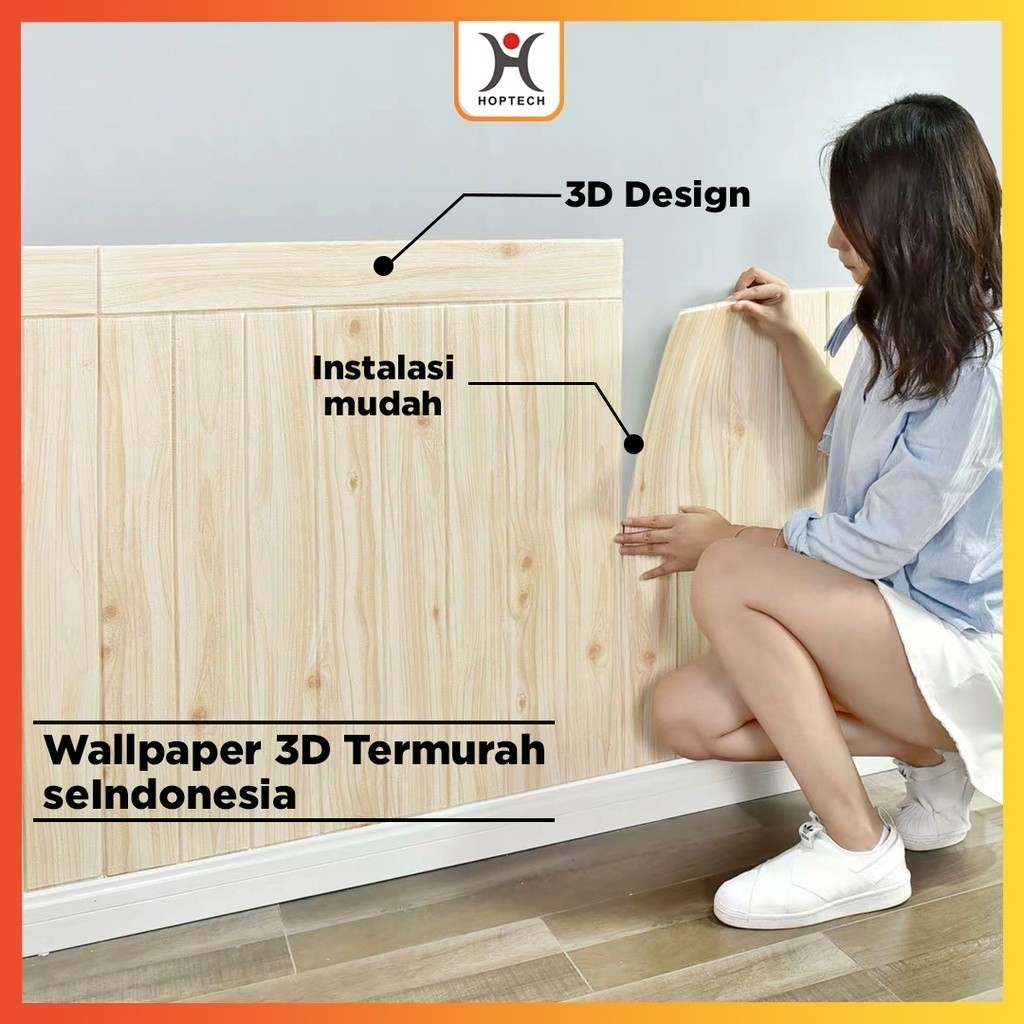 LW - Wallpaper dinding 3d motif kayu wood foam Dekorasi Kamar murah 70x70cm