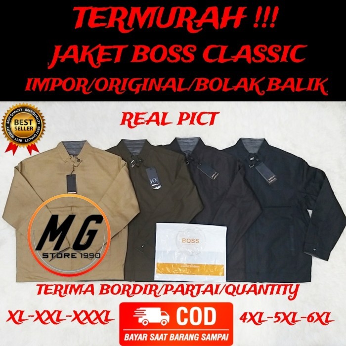 SALE -JAKET PRIA BOSS CLASSIC IMPORT BOLAK BALIK JUMBO BIG SIZE MURAH - Hitam, XL