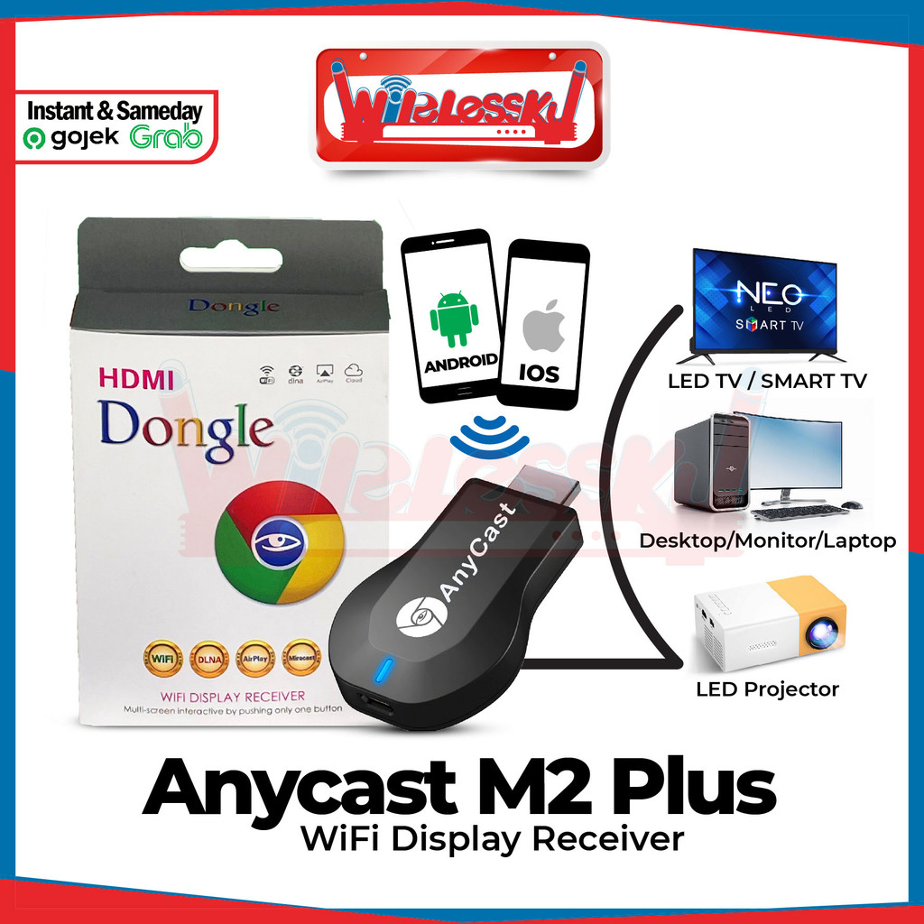roseidstore ANYCAST M2 PLUS Alat Penghubung HP Mirroring ke Proyektor TV Monitor PC Dongle HDMI