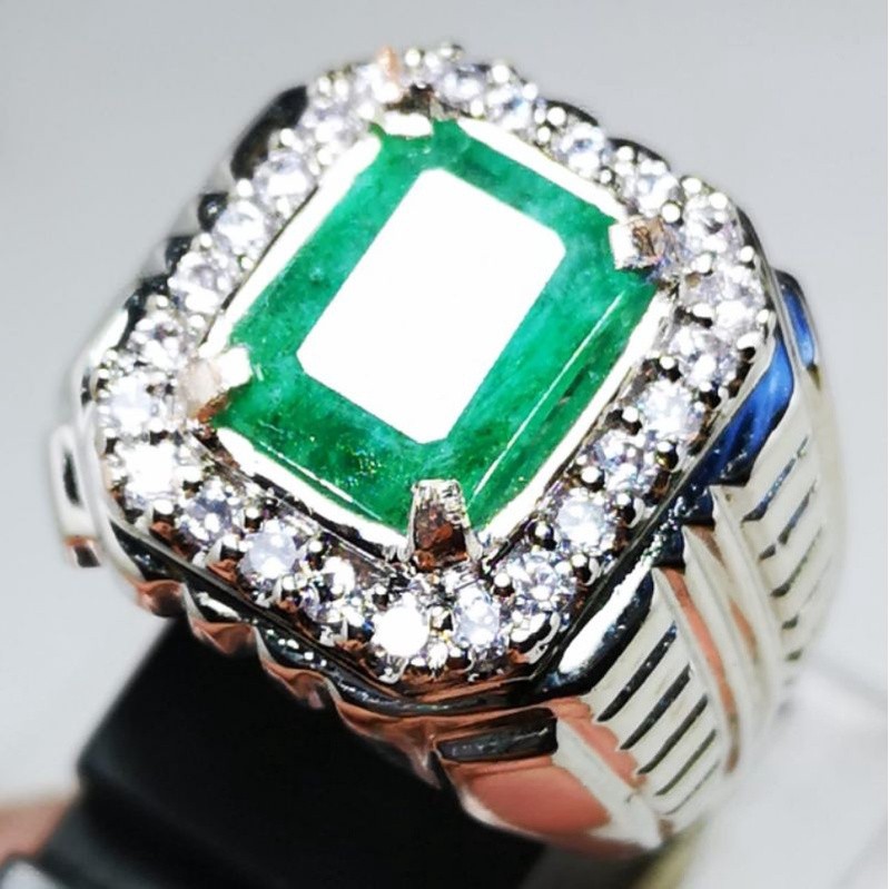 CINCIN PRIA AKIK PERMATA TERMURAH BATU ZAMRUD COLOMBIA ASLI NATURAL RING PERAK BANGKOK 926 SIAP PAKA