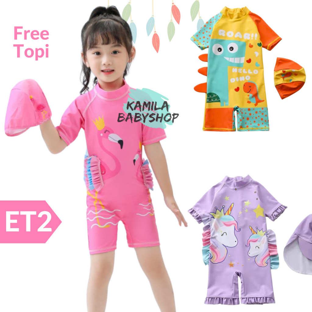 VSG47 ET2 Baju Renang Anak Free Topi/Baju Renang Anak Perempuan/ Baju Renang Anak Perempuan dan Topi