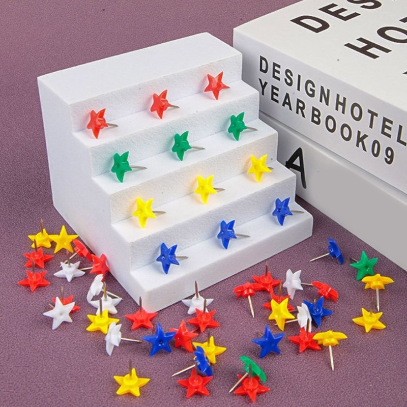 

Pack of Map Push Pins Star Shape Drawing Pins Map Pins Set for Pin Board Thumb Tacks with Plastic Heads and Steel Points