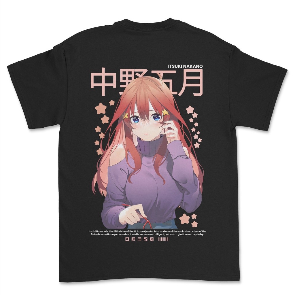 T-Shirt Go Toubun No Hanayome Itsuki Nakano Kaos Anime Pria Katun 100% Combed 24s