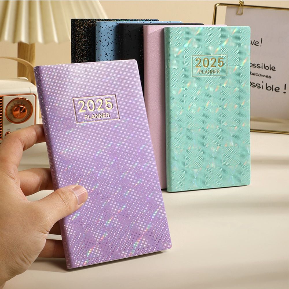

A6 2025 Agenda Book English To Do List Pocket Notebook with Calendar Laser Starlight Color Daily Weekly Monthly Planner Students