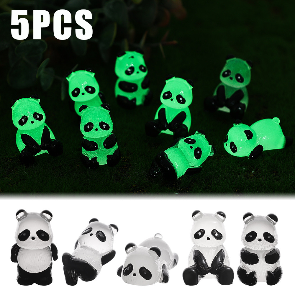 

5/1Pcs Luminous Mini Panda Decoration Cartoon Resin Dragon Figurines Car Ornaments Toys Glowing Microlandscape Garden Decoration