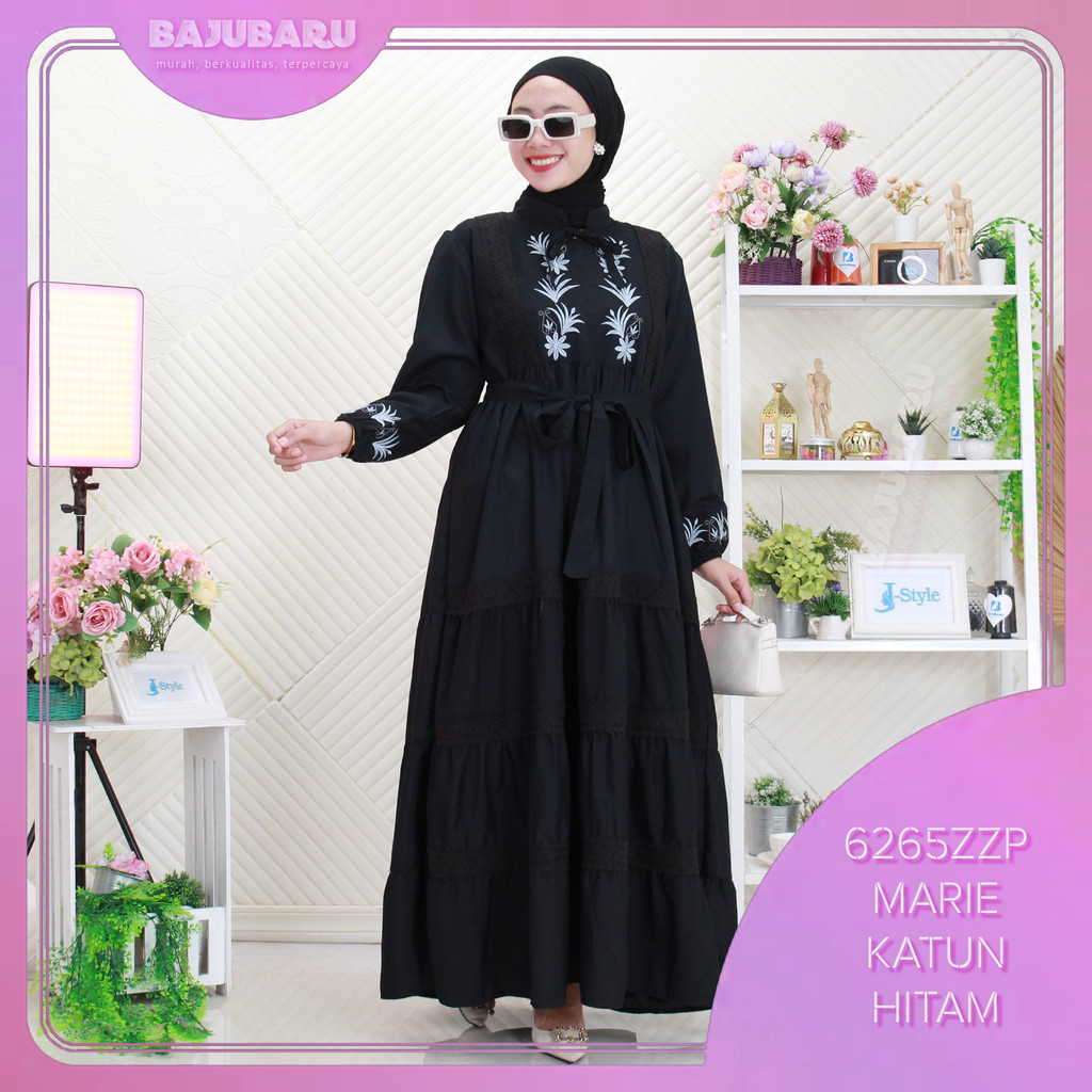 Marie Gamis Katun Bordir Timbul Umpak Renda Susun
